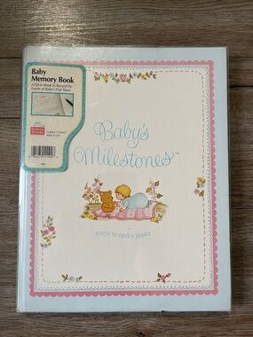 Precious Moments Vintage Baby's Milestones Memory Book - White, Pink, Blue